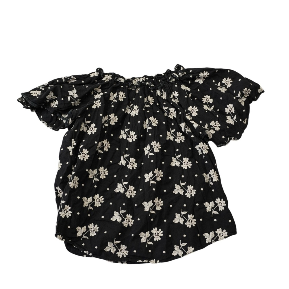 La Vie Rebecca Taylor Black Floral Embroidered Cotton Off Shoulder Blouse Small